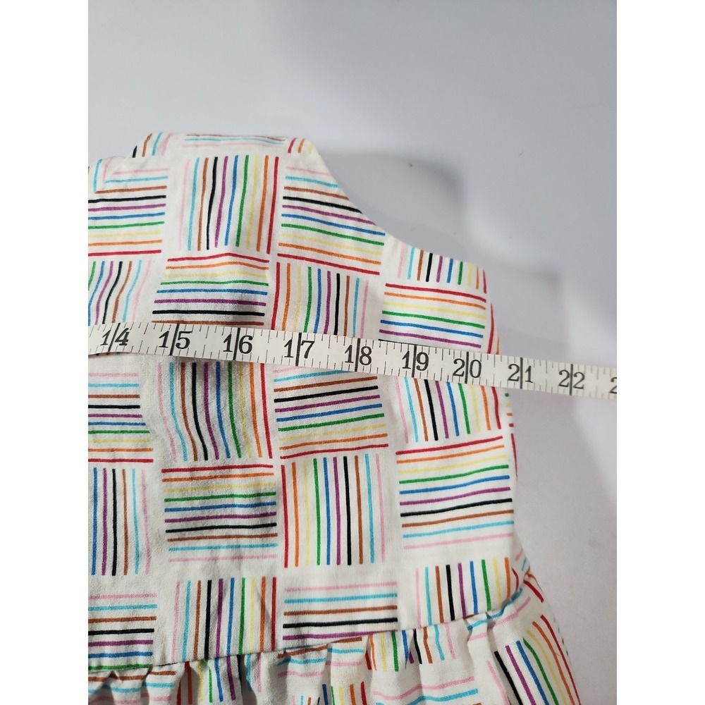 Rainbow Striped Linen Blend Tiered Mini Dress Pockets Sleeveless Tie Strap L - Picture 4 of 8